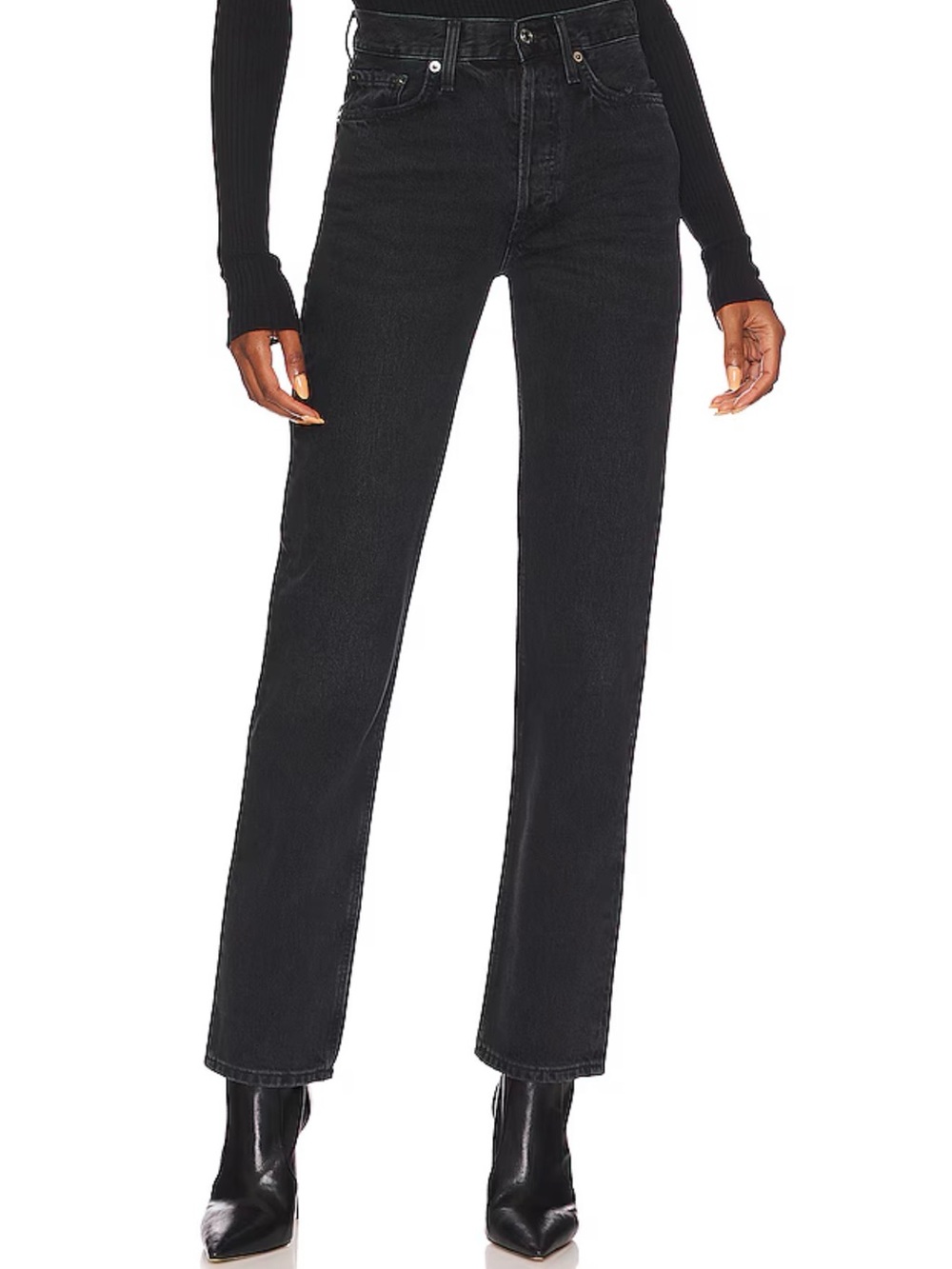 AGOLDE • Lana Mid Rise Straight Jeans in black - size 28 organic cotton